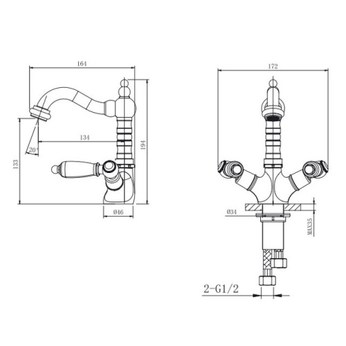 Смеситель для умывальника Caprigo Adria-classic 03-526-CRM