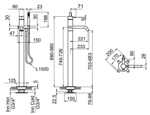 Смеситель для ванны Carimali ilTondo 0-ITD7301EST-CR