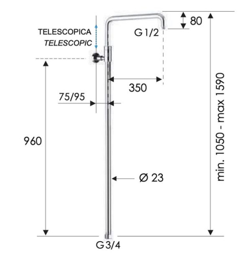 Душевая колонна телескопическая Remer 330A7DCESDEVCFP, черный брашированный хром