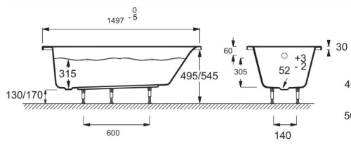 Ванна акриловая Jacob Delafon Patio 150х70 E6810RU-01